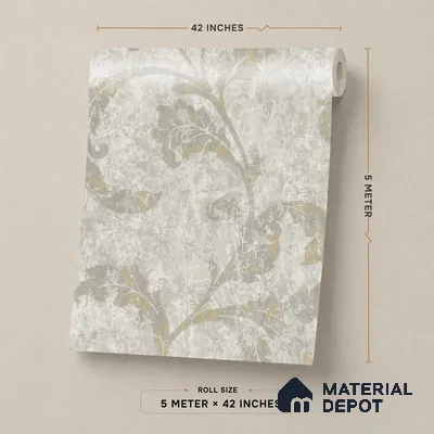 88481-2 | Grey Leaf Wash PVC Floral Wallpaper - 5 Meter x 42 Inch, 57 Sq. Ft. (Min. 15% Wastage)