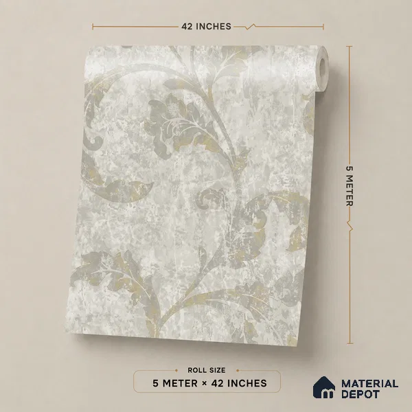 88481-2 | Grey Leaf Wash PVC Floral Wallpaper - 5 Meter x 42 Inch, 57 Sq. Ft. (Min. 15% Wastage)