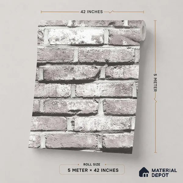 87033-1 | 5 Meter x 42 Inch PVC Brick Look Wallpaper - 57 Sq. Ft. | Minimum 15% wastage during installation