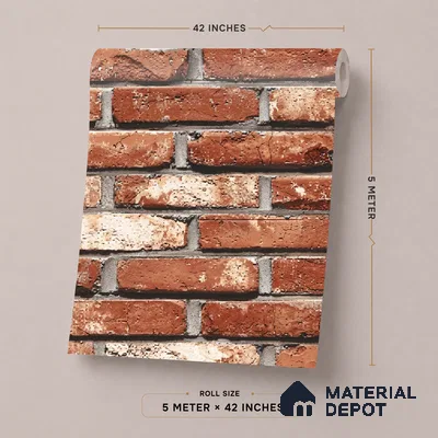 87033-3 | 5 Meter x 42 Inch PVC Brick Look Wallpaper - 57 Sq. Ft. | Minimum 15% wastage during installation