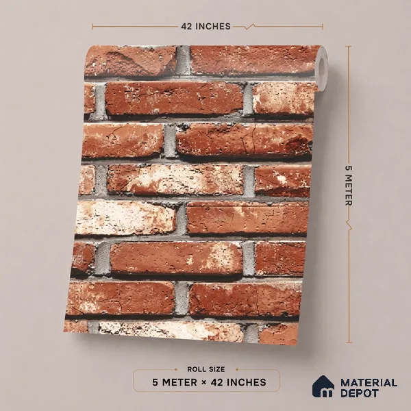 87033-3 | 5 Meter x 42 Inch PVC Brick Look Wallpaper - 57 Sq. Ft. | Minimum 15% wastage during installation