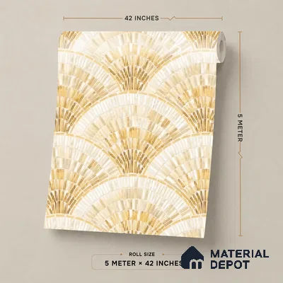 88371-2 | Gold & Cream Fan Scallop PVC Patterned Wallpaper - 5 Meter x 42 Inch, 57 Sq. Ft. (Min. 15% Wastage)