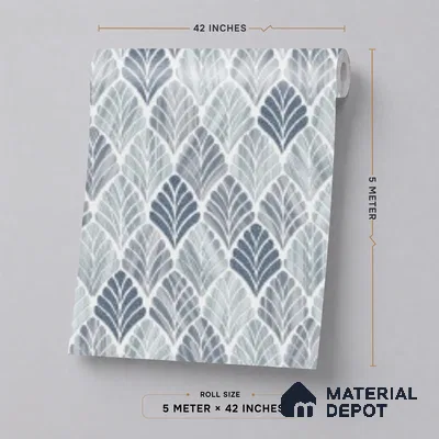 88501-2 | Slate Blue Fan Scallop Leaf PVC Patterned Wallpaper - 5 Meter x 42 Inch, 57 Sq. Ft. (Min. 15% Wastage)