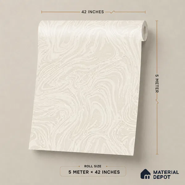 88461-1 | Cream Swirl Marble Look Wallpaper 5 Meter x 42 Inch PVC - 57 Sq. Ft. | Minimum 15% wastage during installation