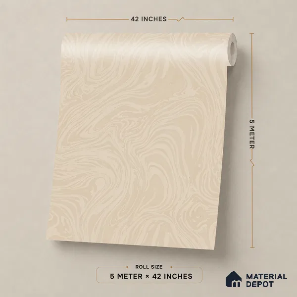 88461-2 | Warm Beige Swirl Marble Look Wallpaper 5 Meter x 42 Inch PVC - 57 Sq. Ft. | Minimum 15% wastage during installation
