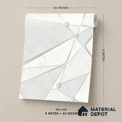 88504-1 | White & Silver Faceted Triangle Geometric Look Wallpaper 5 Meter x 42 Inch PVC - 57 Sq. Ft. | Minimum 15% wastage during installation