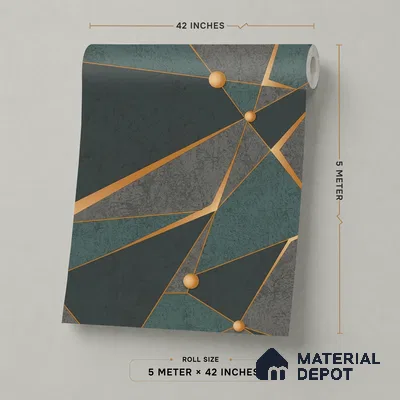 88504-3 | Teal Faceted Triangle Gold Geometric Look Wallpaper 5 Meter x 42 Inch PVC - 57 Sq. Ft. | Minimum 15% wastage during installation
