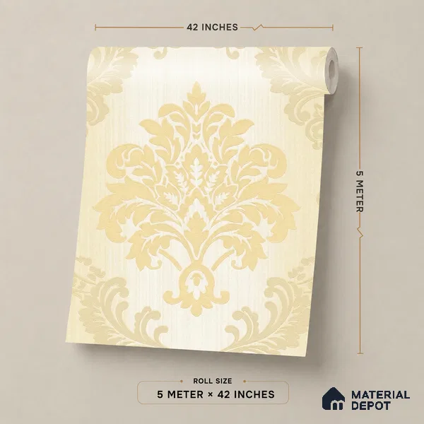 88477-1 | 5 Meter x 42 Inch PVC Damask Look Wallpaper - 57 Sq. Ft. | Minimum 15% wastage during installation