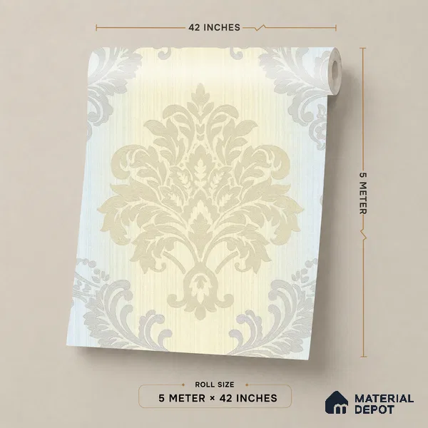 88477-2 | 5 Meter x 42 Inch PVC Damask Look Wallpaper - 57 Sq. Ft. | Minimum 15% wastage during installation