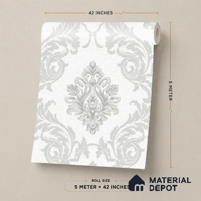 88474-1 | 5 Meter x 42 Inch PVC Damask Look Wallpaper - 57 Sq. Ft. | Minimum 15% wastage during installation