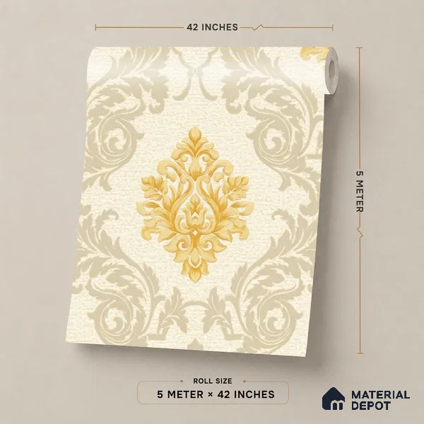 88474-2 | 5 Meter x 42 Inch PVC Damask Look Wallpaper - 57 Sq. Ft. | Minimum 15% wastage during installation