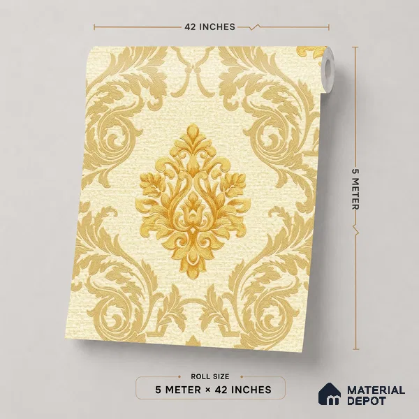 88474-3 | 5 Meter x 42 Inch PVC Damask Look Wallpaper - 57 Sq. Ft. | Minimum 15% wastage during installation
