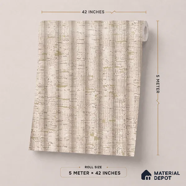 81280-2 | Warm Beige Wood Grain Stripe PVC Patterned Wallpaper - 5 Meter x 42 Inch, 57 Sq. Ft. (Min. 15% Wastage)