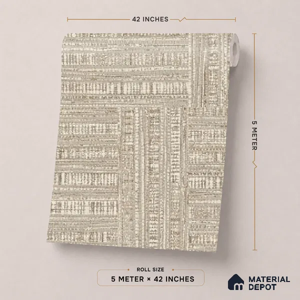 81288-3 | Beige Woven Mat PVC Textured Wallpaper - 5 Meter x 42 Inch, 57 Sq. Ft. (Min. 15% Wastage)