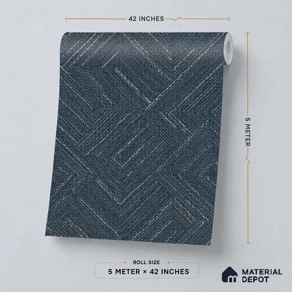 81290-6 | Navy Blue Diagonal Weave PVC Patterned Wallpaper - 5 Meter x 42 Inch, 57 Sq. Ft. (Min. 15% Wastage)
