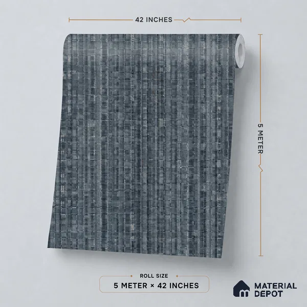 81294-8 | Slate Grey Linen Stripe Texture PVC Patterned Wallpaper - 5 Meter x 42 Inch, 57 Sq. Ft. (Min. 15% Wastage)
