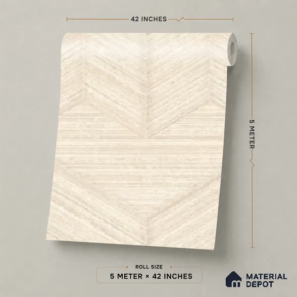 81295-1 | Cream Chevron Weave Texture Wood PVC Patterned Wallpaper - 5 Meter x 42 Inch, 57 Sq. Ft. (Min. 15% Wastage)
