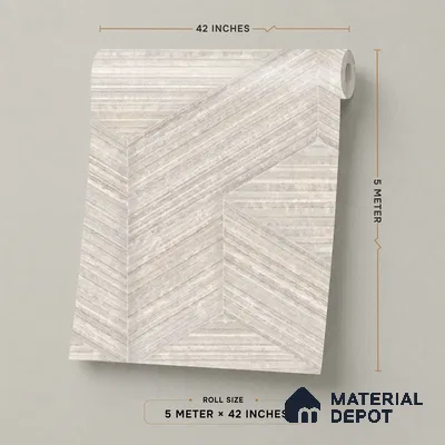 81295-2 | Off-White & Grey Chevron Weave Texture Wood PVC Patterned Wallpaper - 5 Meter x 42 Inch, 57 Sq. Ft. (Min. 15% Wastage)