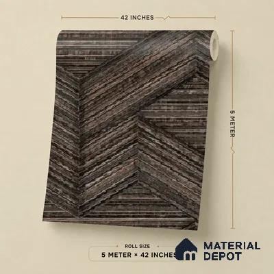 81295-5 | Dark Wenge Brown Herringbone Weave Wood PVC Patterned Wallpaper - 5 Meter x 42 Inch, 57 Sq. Ft. (Min. 15% Wastage)
