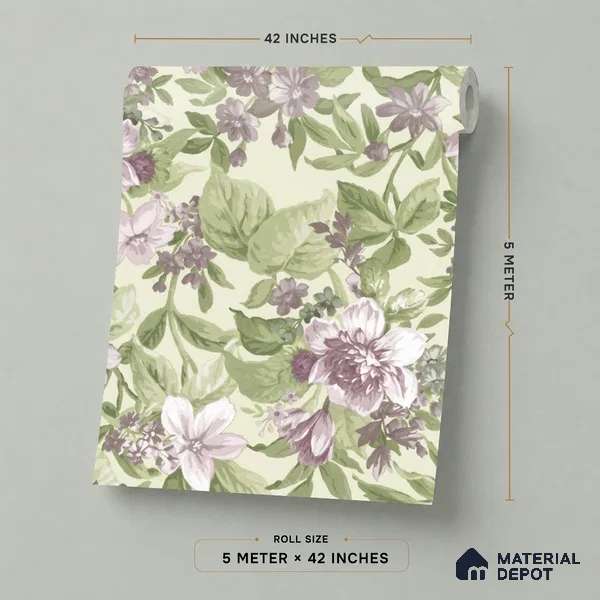 74019-3 | Green Hydrangea Blooms PVC Floral Wallpaper - 5 Meter x 42 Inch, 57 Sq. Ft. (Min. 15% Wastage)