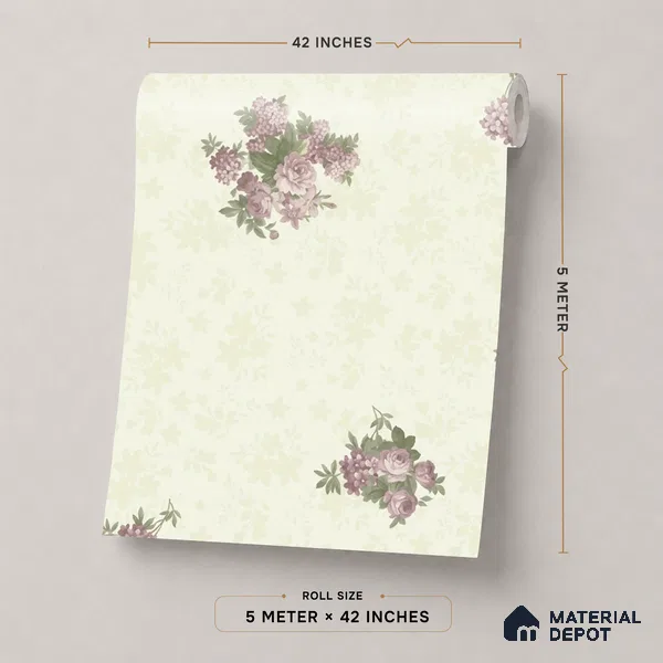 74026-3 | Ivory Blush Rose Sprays PVC Floral Wallpaper - 5 Meter x 42 Inch, 57 Sq. Ft. (Min. 15% Wastage)