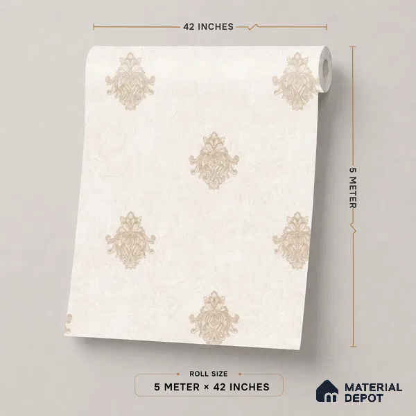 74024-2 | 5 Meter x 42 Inch PVC Damask Look Wallpaper - 57 Sq. Ft. | Minimum 15% wastage during installation