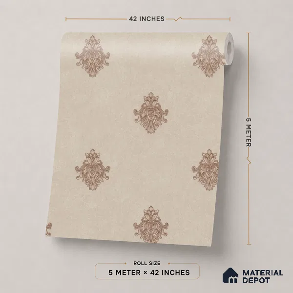 74024-4 | 5 Meter x 42 Inch PVC Damask Look Wallpaper - 57 Sq. Ft. | Minimum 15% wastage during installation