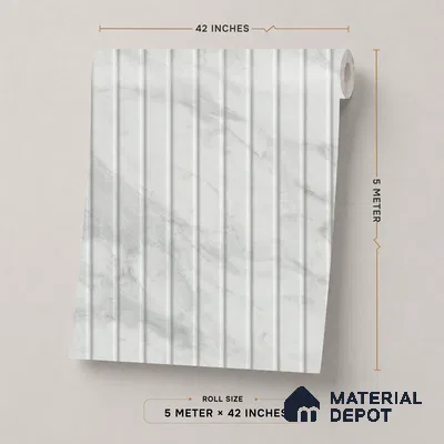 74031-1 | White & Grey Fluted Marble PVC Patterned Wallpaper - 5 Meter x 42 Inch, 57 Sq. Ft. (Min. 15% Wastage)