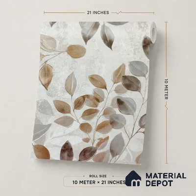 2105 -2 | Grey Brown Falling Leaves Floral Wallpaper - 10 Meter x 21 Inches, 57.41 Sq. Ft.