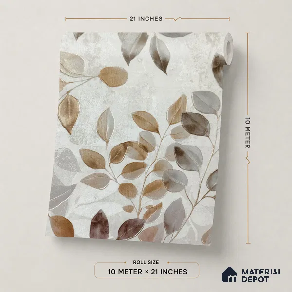 2105 -2 | Grey Brown Falling Leaves Floral Wallpaper - 10 Meter x 21 Inches, 57.41 Sq. Ft.