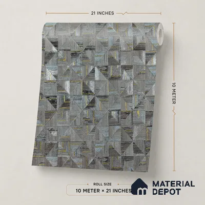 2103 -5 | Grey Silver Triangle Mosaic Tile Patterned Wallpaper - 10 Meter x 21 Inches, 57.41 Sq. Ft.