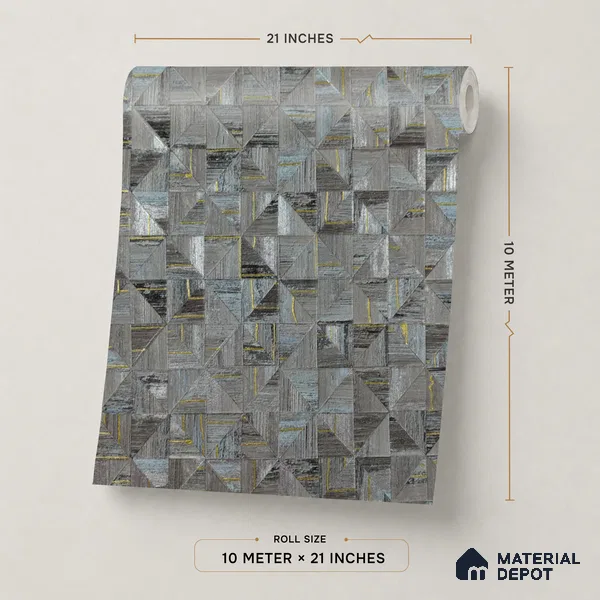 2103 -5 | Grey Silver Triangle Mosaic Tile Patterned Wallpaper - 10 Meter x 21 Inches, 57.41 Sq. Ft.