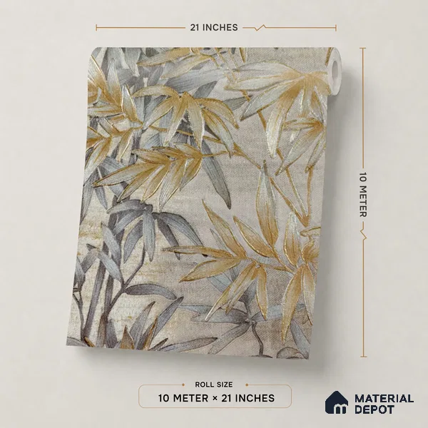 2112 -2 | Grey Gold Bamboo Thicket Floral Wallpaper - 10 Meter x 21 Inches, 57.41 Sq. Ft.
