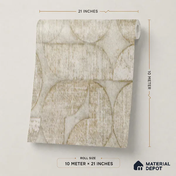 2108 -3 | Warm Beige Circle Patchwork Patterned Wallpaper - 10 Meter x 21 Inches, 57.41 Sq. Ft.