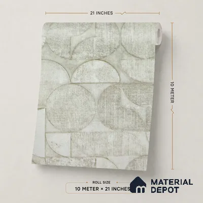 2108 -2 | Sage Cream Circle Patchwork Patterned Wallpaper - 10 Meter x 21 Inches, 57.41 Sq. Ft.