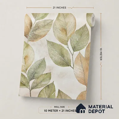 2109 -3 | Cream Veined Leaves Floral Wallpaper - 10 Meter x 21 Inches, 57.41 Sq. Ft.