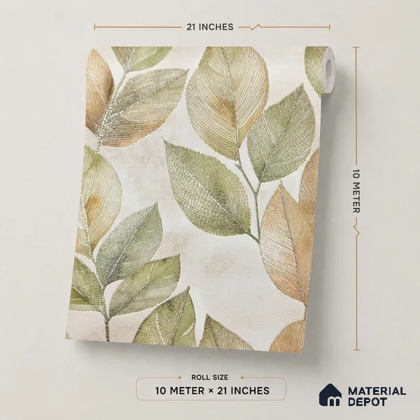 2109 -3 | Cream Veined Leaves Floral Wallpaper - 10 Meter x 21 Inches, 57.41 Sq. Ft.