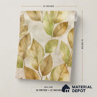 2109 -4 | Gold Veined Leaves Floral Wallpaper - 10 Meter x 21 Inches, 57.41 Sq. Ft.
