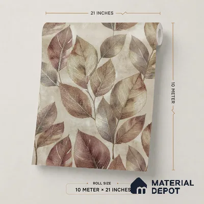 2109 -5 | Mauve Veined Leaves Floral Wallpaper - 10 Meter x 21 Inches, 57.41 Sq. Ft.