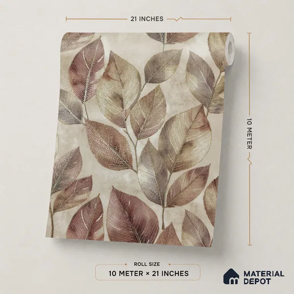 2109 -5 | Mauve Veined Leaves Floral Wallpaper - 10 Meter x 21 Inches, 57.41 Sq. Ft.