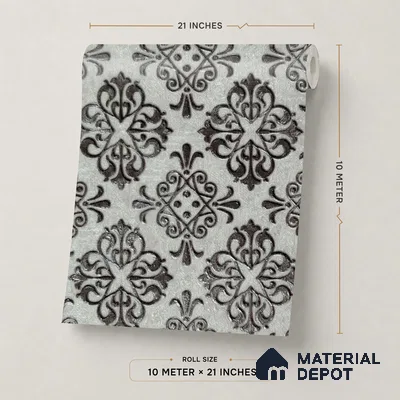 2113 -3 | White & Black Quatrefoil Medallion Damask Patterned Wallpaper - 10 Meter x 21 Inches, 57.41 Sq. Ft.