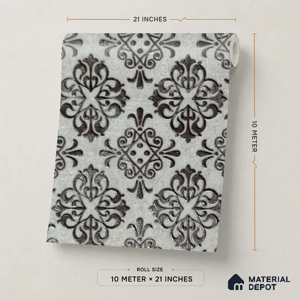 2113 -3 | White & Black Quatrefoil Medallion Damask Patterned Wallpaper - 10 Meter x 21 Inches, 57.41 Sq. Ft.