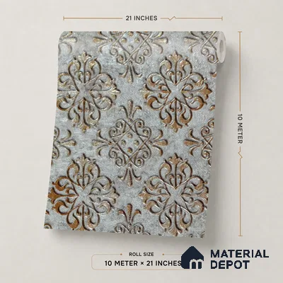 2113 -4 | Grey & Brown Quatrefoil Medallion Damask Patterned Wallpaper - 10 Meter x 21 Inches, 57.41 Sq. Ft.