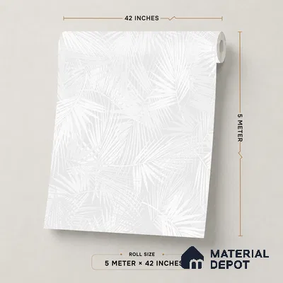 88532-1 | Pale Grey Tonal Palm PVC Floral Wallpaper - 5 Meter x 42 Inch, 57.41 Sq. Ft. (Min. 15% Wastage)