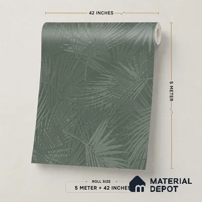 88532-3 | Green Palm Fronds PVC Floral Wallpaper - 5 Meter x 42 Inch, 57.41 Sq. Ft. (Min. 15% Wastage)