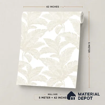 88534-2 | Beige Large Leaf PVC Floral Wallpaper - 5 Meter x 42 Inch, 57.41 Sq. Ft. (Min. 15% Wastage)