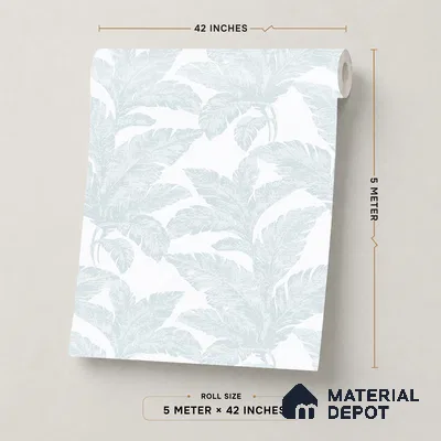 88534-4 | Blue Large Leaf PVC Floral Wallpaper - 5 Meter x 42 Inch, 57.41 Sq. Ft. (Min. 15% Wastage)