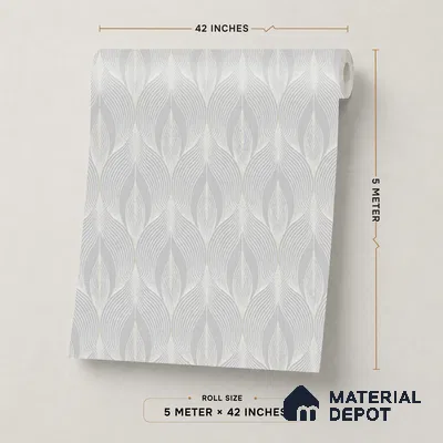 88540-3 | Silver Grey Leaf Texture PVC Patterned Wallpaper - 5 Meter x 42 Inch, 57.41 Sq. Ft. (Min. 15% Wastage)