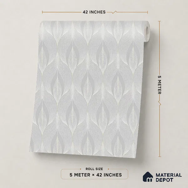 88540-3 | Silver Grey Leaf Texture PVC Patterned Wallpaper - 5 Meter x 42 Inch, 57.41 Sq. Ft. (Min. 15% Wastage)