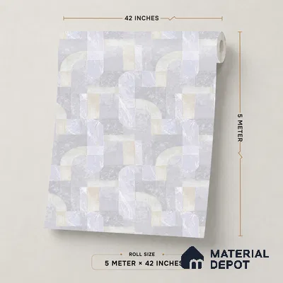 OR03-1 | White & Lavender Marble Block Mosaic PVC Patterned Wallpaper - 5 Meter x 42 Inch, 57 Sq. Ft. (Min. 15% Wastage)